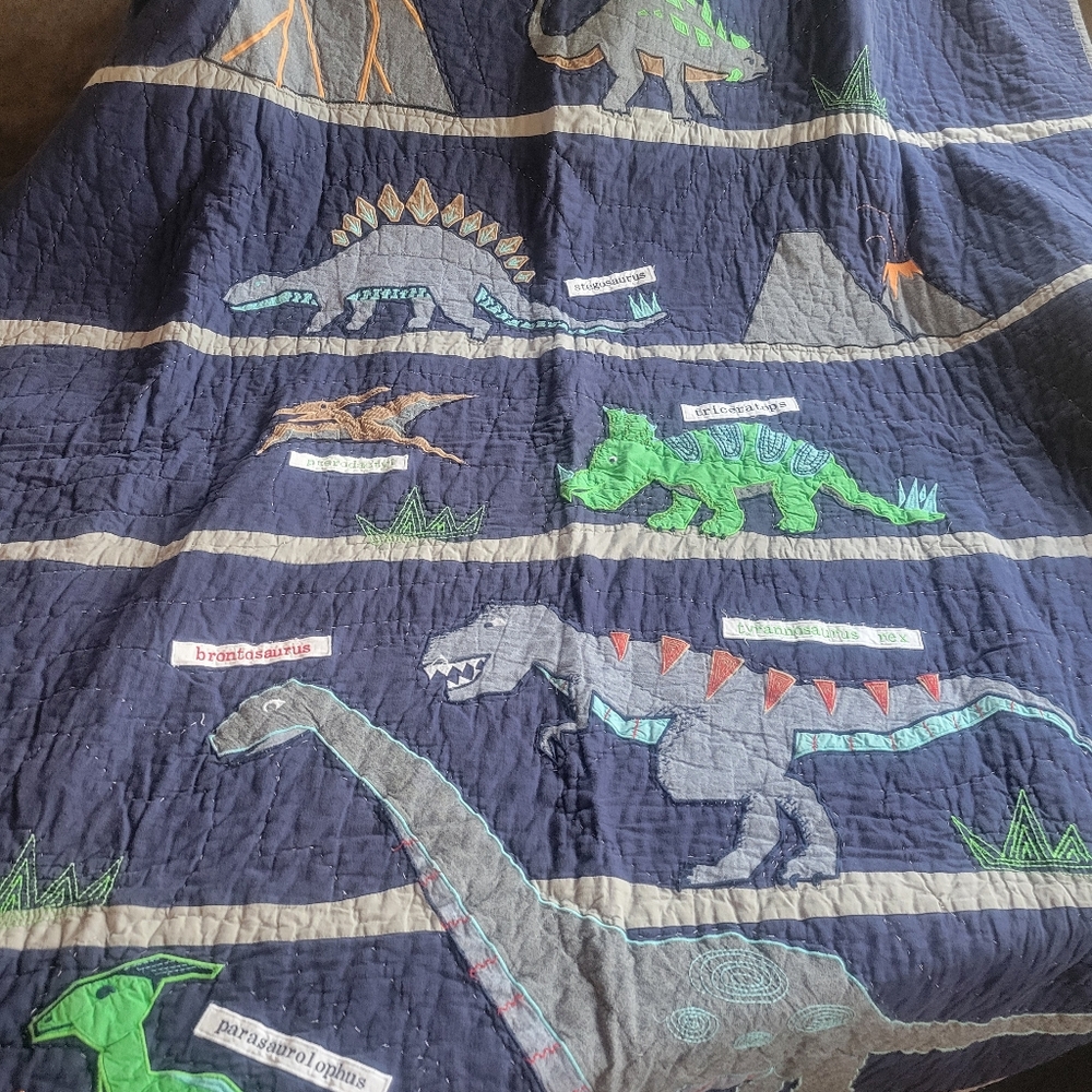 Pottery Barn Kids Dinosaur Quilt - Navy and Green